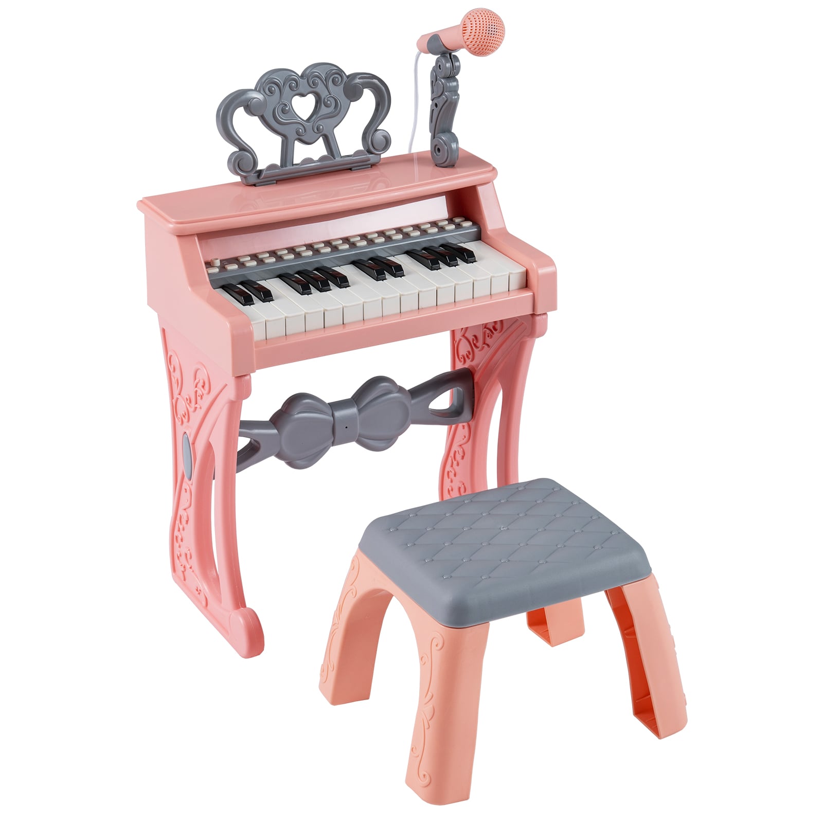 25 Keys Mini Keyboard Piano with Stool and Music Stand for 3+ Kids-Pink - Savings Store