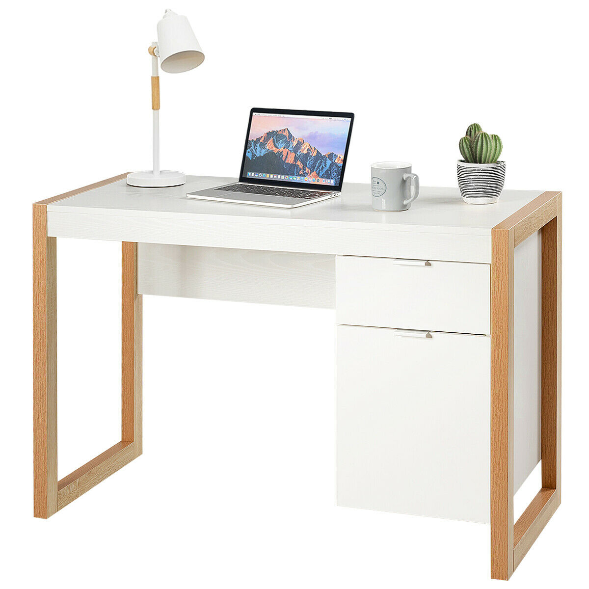 Wooden Computer Desk with Drawer and Cabinet for Home Office - Savings Store