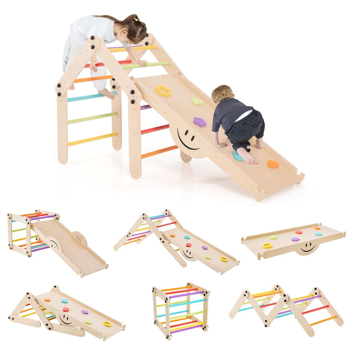 2-Piece Wooden Montessori Climbing Toys with DIY Climber and Seesaw - Savings Store