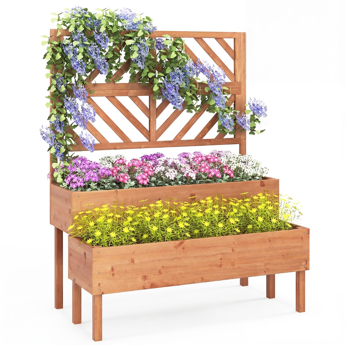 2-Tier Raised Garden Bed with Trellis and Drainage Hole-Orange - Savings Store