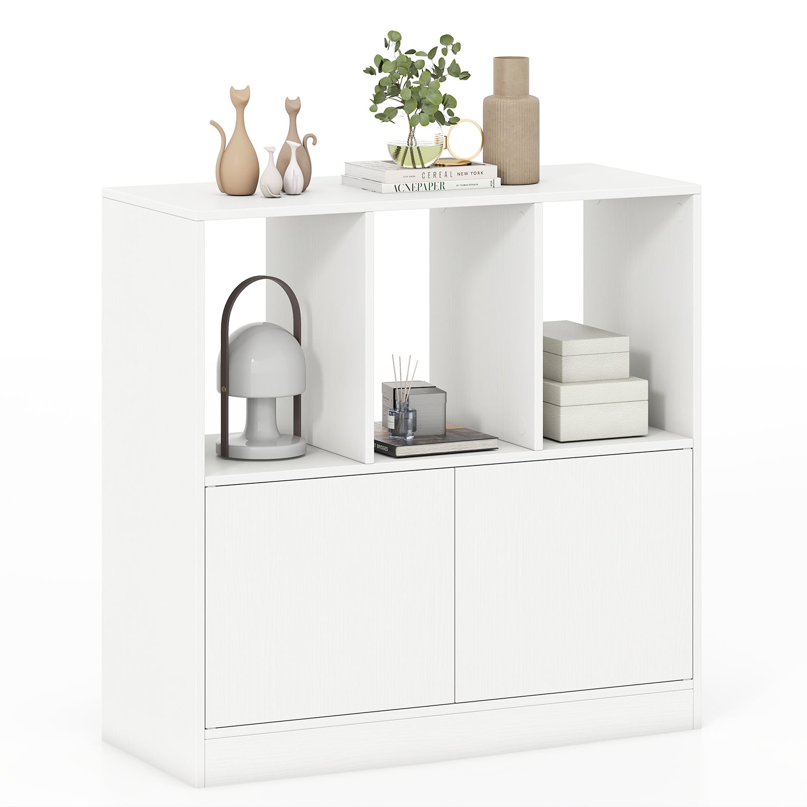YLOR 3-Cube Bookcase 3-Tier Bookshelf with Cabinet Modern Book Shelf-White - Savings Store