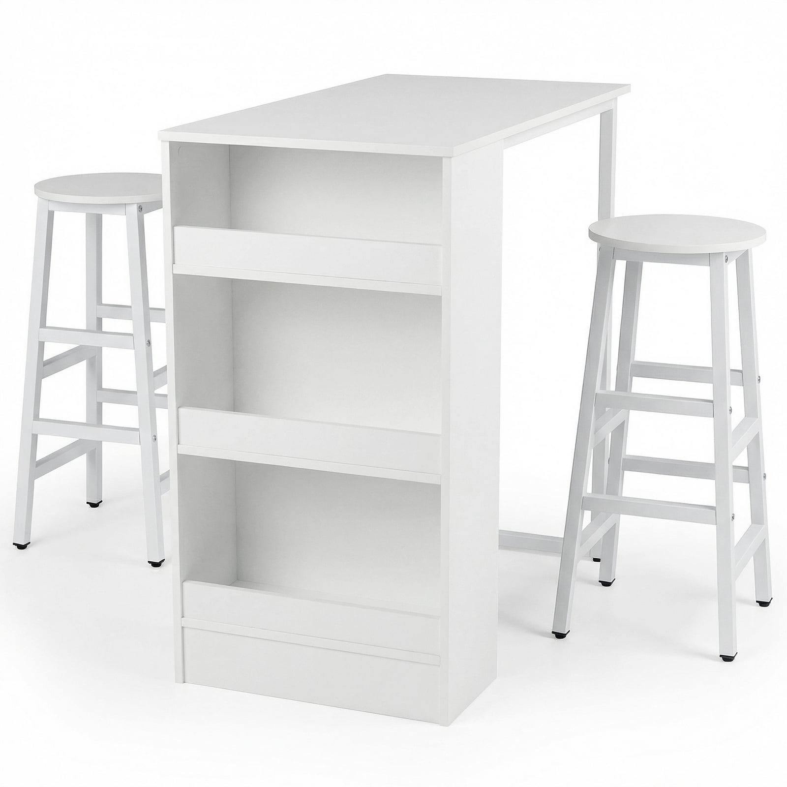 XYNOR 3-Piece Counter Height Dining Set with Storage Shelves-White - Savings Store