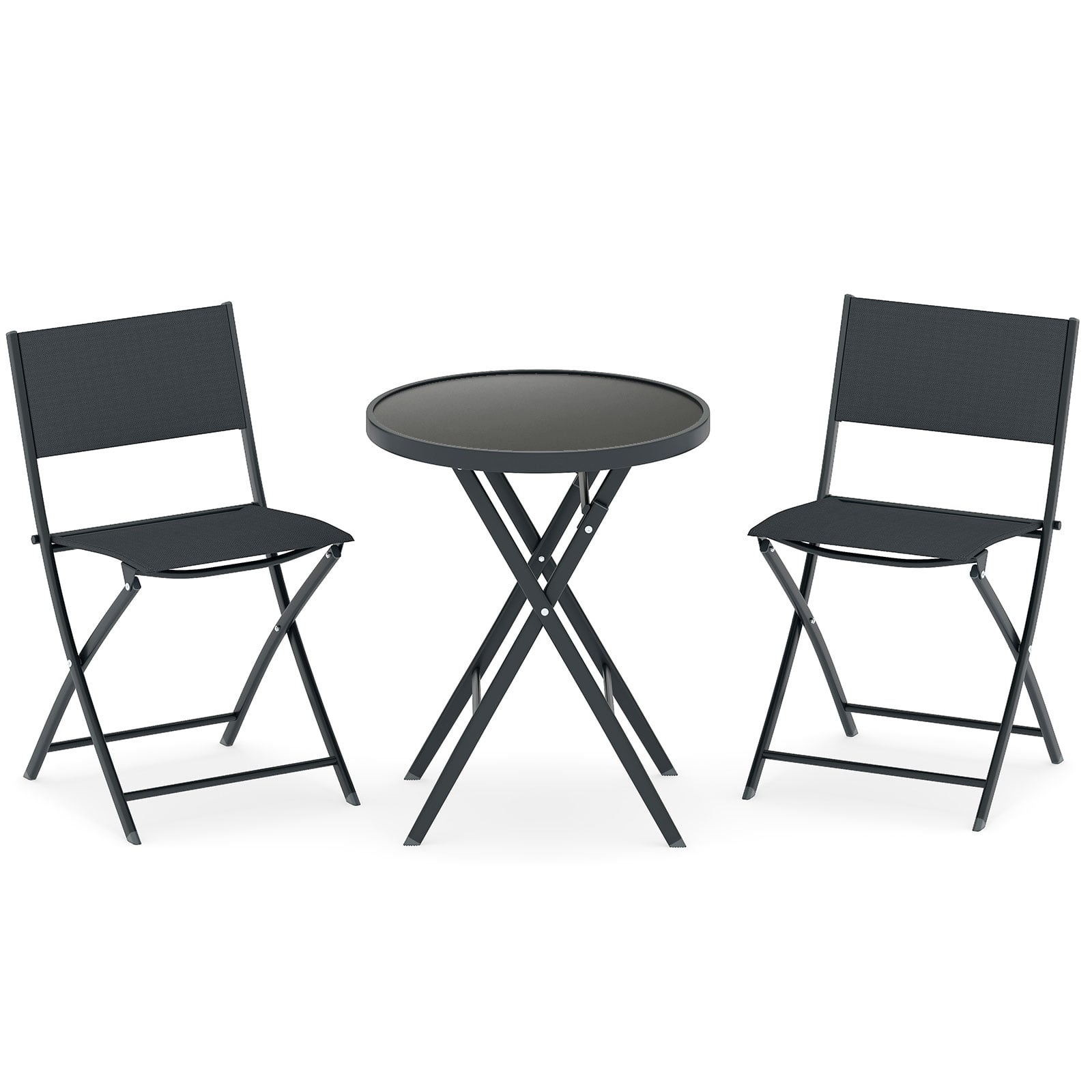 3 Piece Folding Bistro Set Patio Dining Furniture with Breathable Fabric Seat - Savings Store
