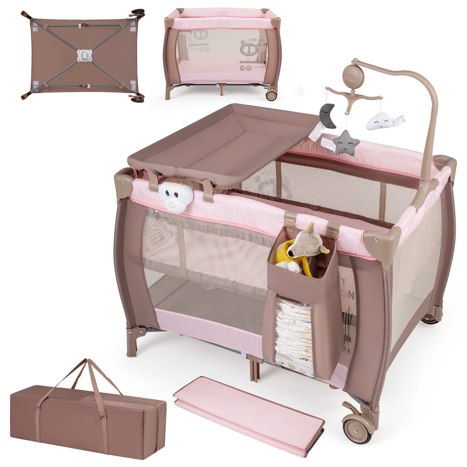 NIVEN 3-in-1 Baby Activity Centre Foldable with Changing Table-Pink - Savings Store
