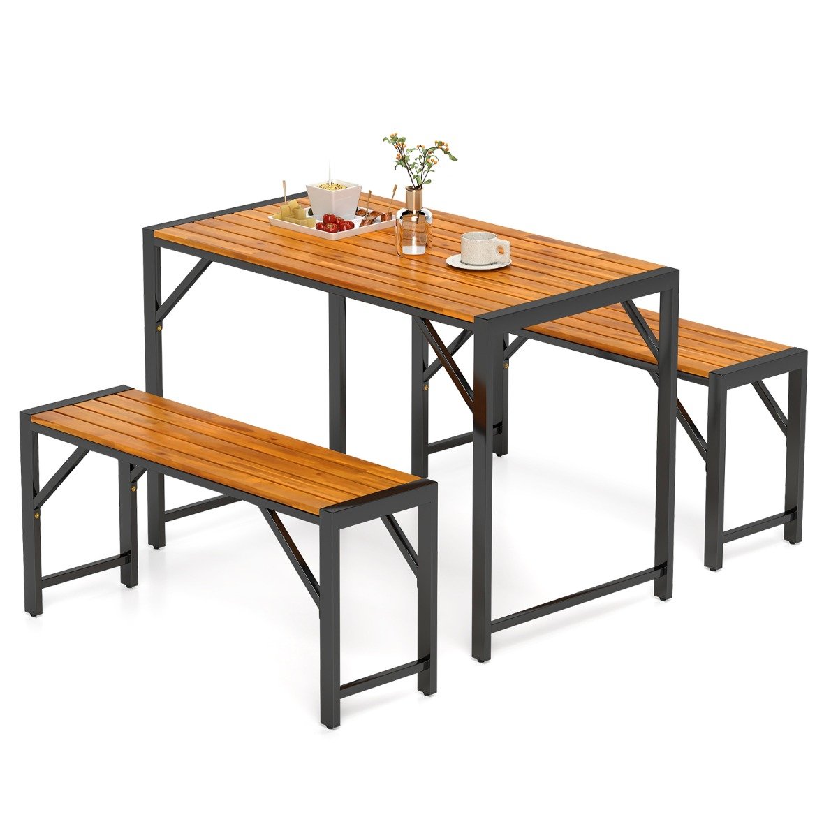 3-Pieces Patio Dining Set with Outdoor Picnic Table and 2 Benches for 4 People - Savings Store