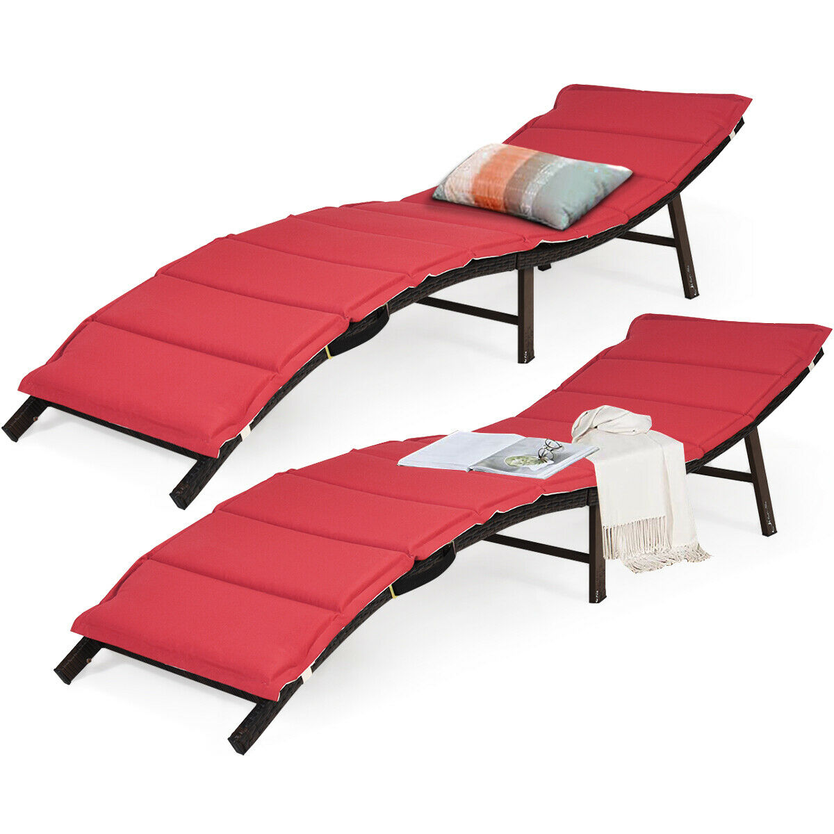 2PCS Folding Chaise Lounge Double-sided Cushioned - Savings Store