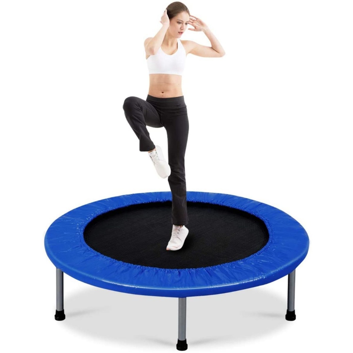 Foldable Mini Trampoline with Springs and Padded Cover-Blue - Savings Store