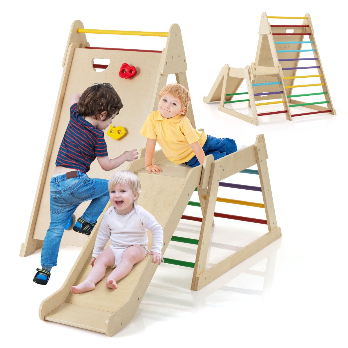 THERNWICK 3-In-1 Jungle Gym with Extended Slide and Rock Climbing-Colourful - Savings Store