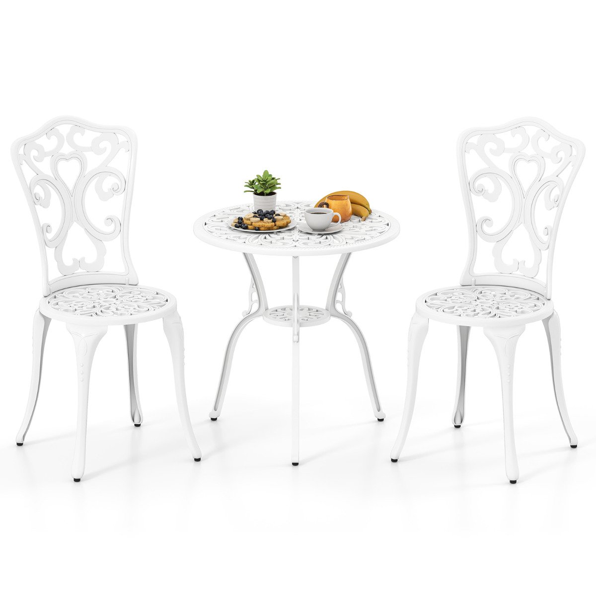 3 Piece Bistro Set with Umbrella Holes for Patio-White - Savings Store
