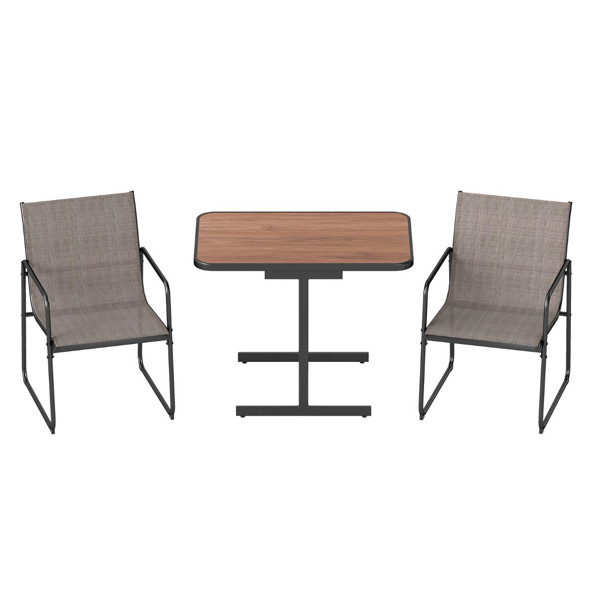 3-Piece Patio Bistro Set with Rectangle Dining Table and Fabric Armchairs-Brown - Savings Store