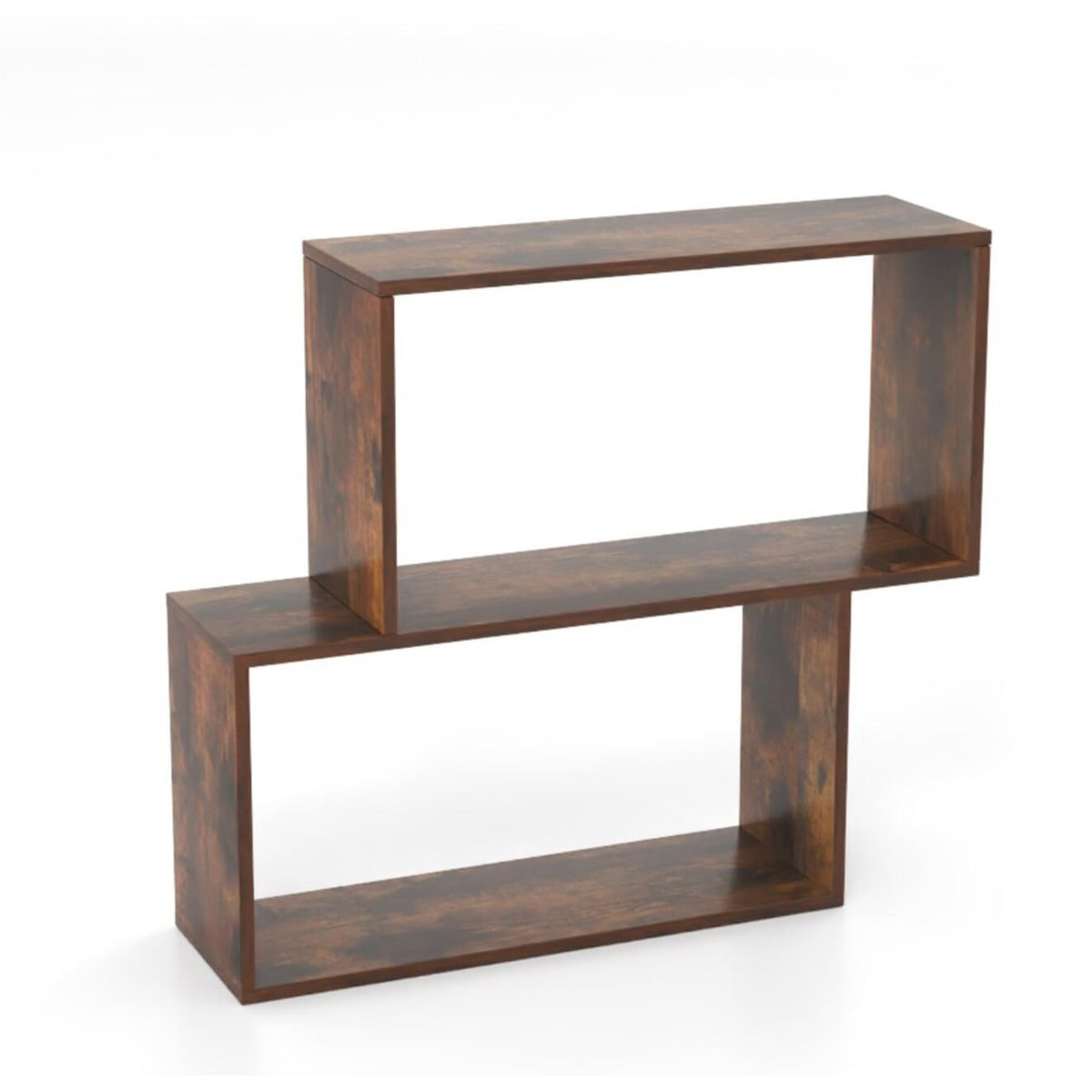 GRENTHOR 3-Tier Geometric Bookshelf Freestanding Wooden Bookcase with 2 Cubic Compartments-Rustic Brown - Savings Store