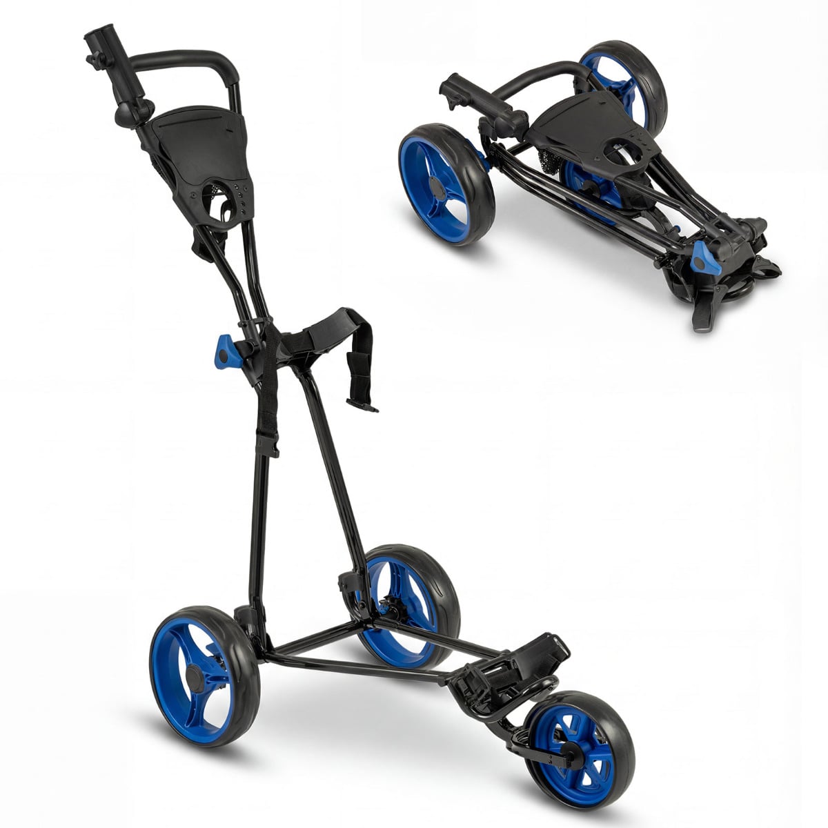 ELARIS 3 Wheel Folding Golf Push Cart with Adjustable Height Handle and Foot Brake-Blue - Savings Store