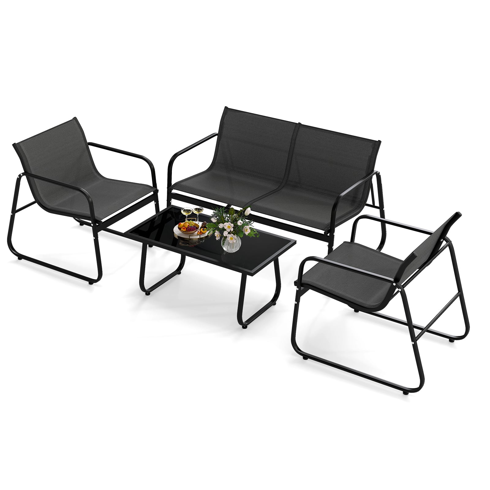 4 Piece Outdoor Furniture Set Patio Metal Conversation Chair Coffee Table - Savings Store