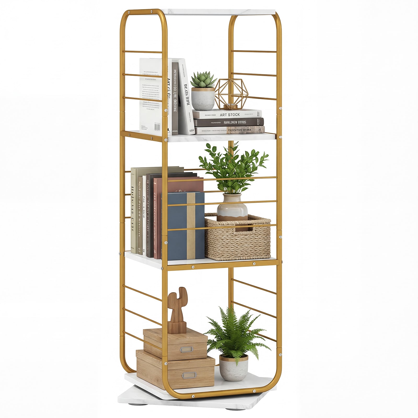 ORVIA 4-Tier Rotating Bookshelf 360degree Spinning Bookcase Tower-Golden - Savings Store