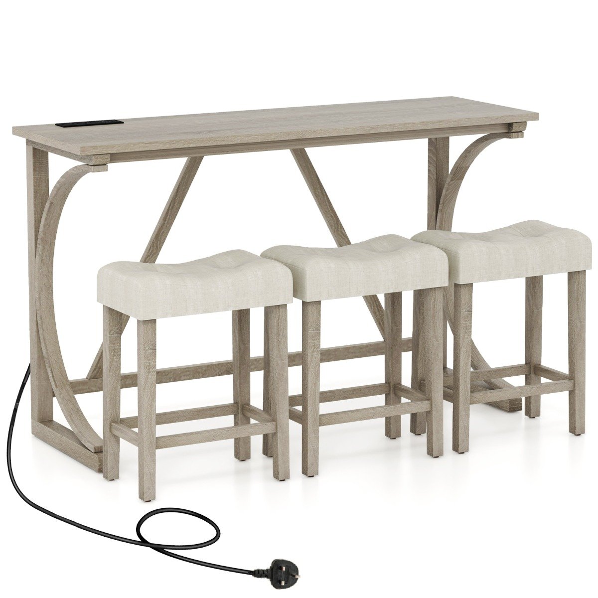 4-Piece Height Bistro Table and Saddle Seat Stools with Power Outlet-Grey - Savings Store