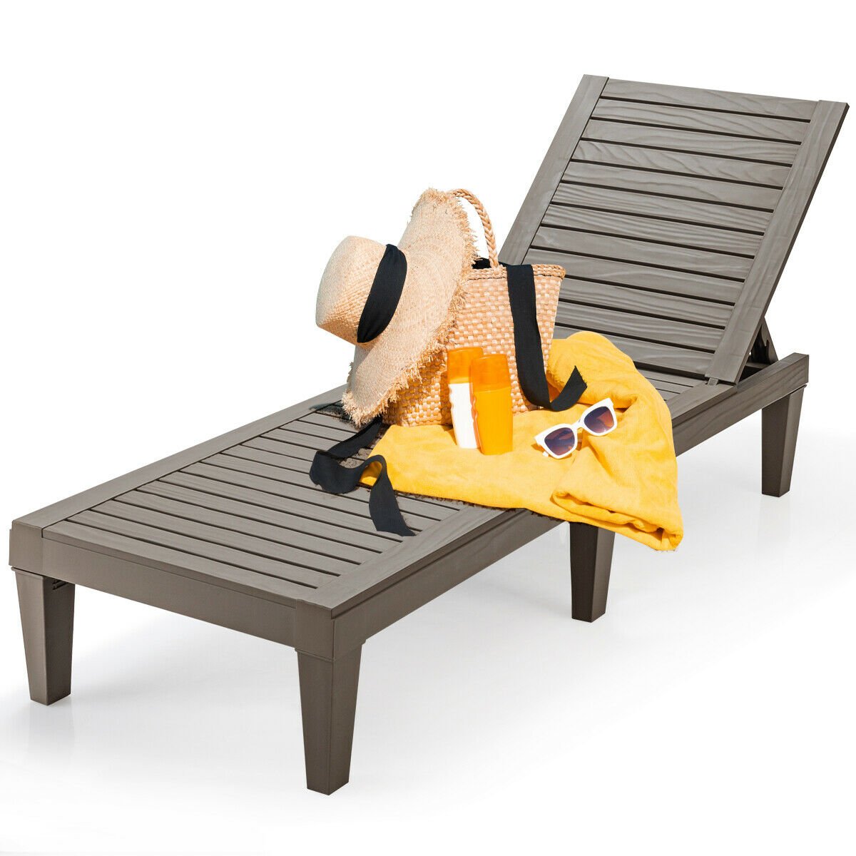 Sun Lounger - Adjustable Recliner Lounger Beach-Brown - Savings Store