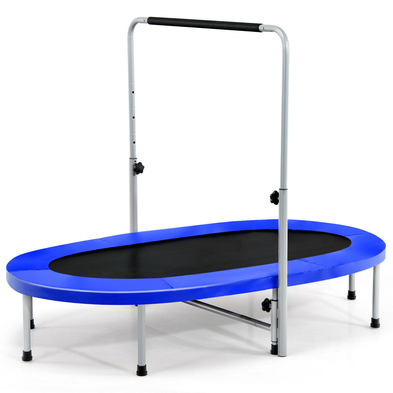 Double Foldable Fitness Trampoline with Adjustable Handrail-Blue - Savings Store