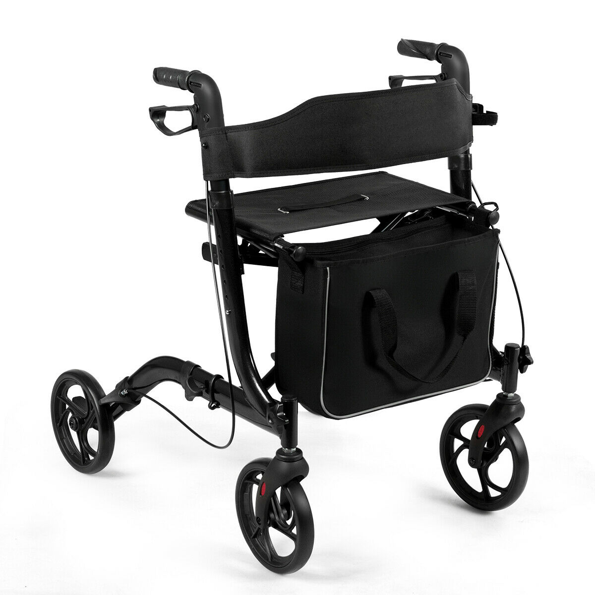 Folding Aluminium Rollator Walker Mobility Aid With 4 Wheels-Black - Savings Store
