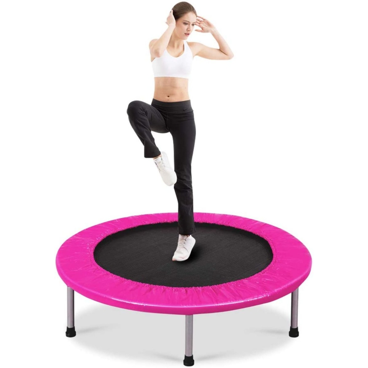 Foldable Mini Trampoline with Springs and Padded Cover-pink - Savings Store