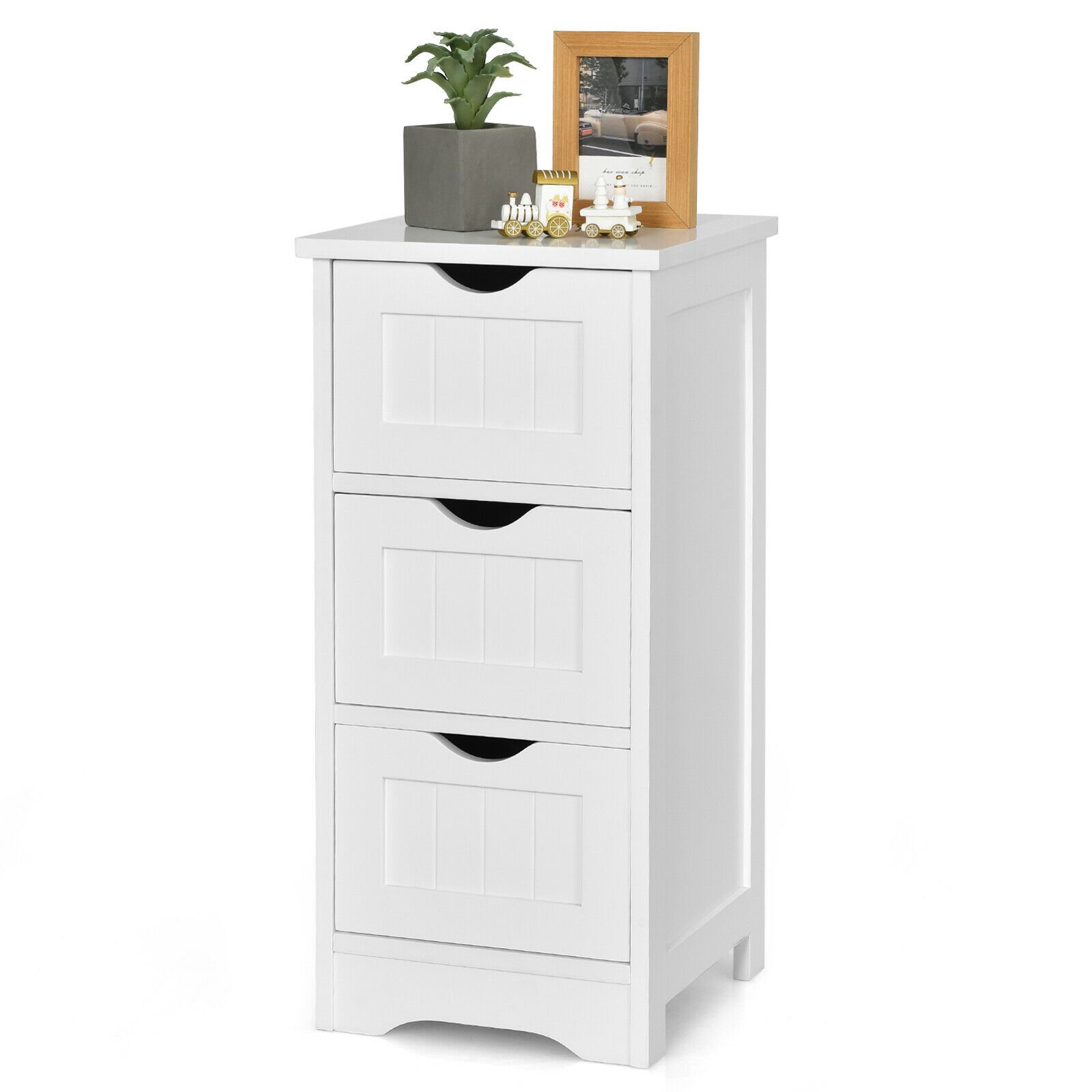 Bathroom Cabinet - Bathroom Floor Cabinet with 3 Drawers and Cut-Off Handle-White - Savings Store