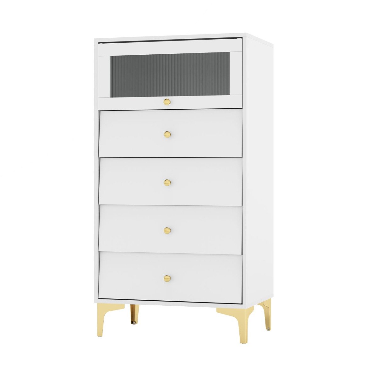 LISTRIA Grey Chest of Drawers - Tallboy, Medium-sized, 5 Drawers - Savings Store