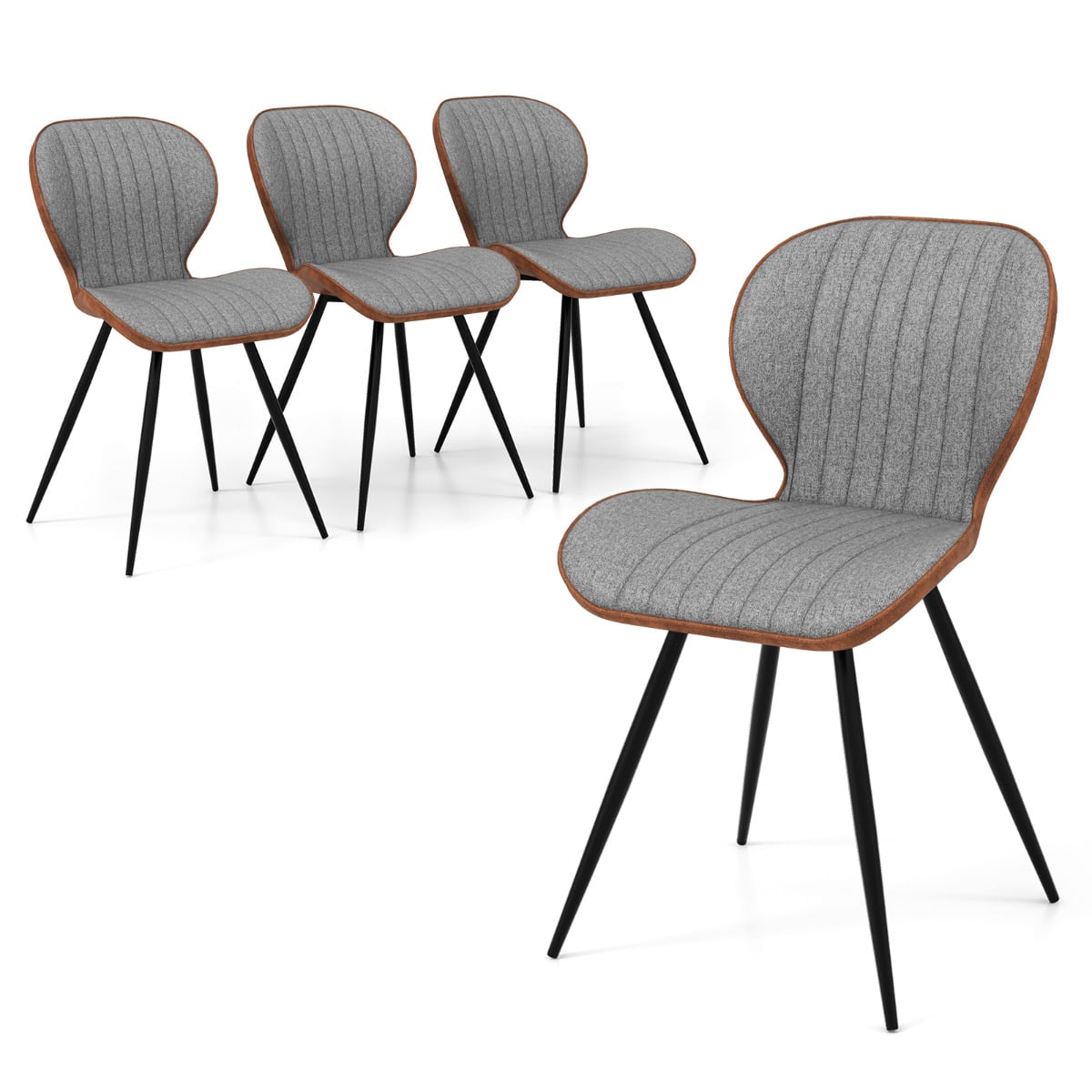4 Set Armless Dining Chair Modern Accent Chairs with Curved Backrest-Grey - Savings Store