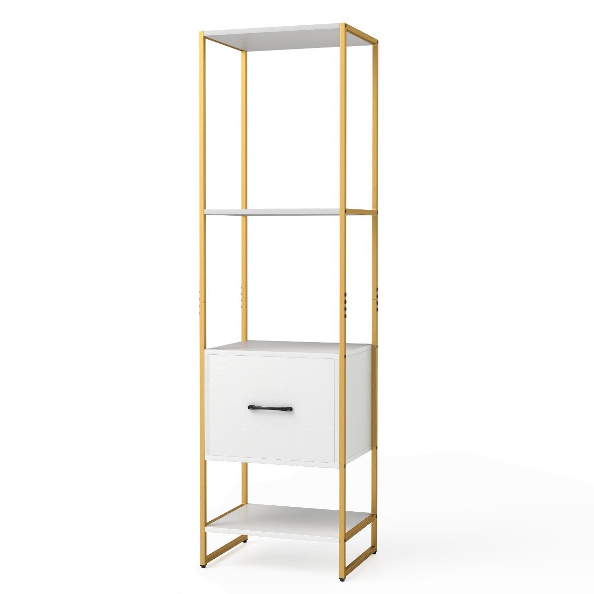 FIRICO 5-Tier Tall Narrow Bookcase Bookshelf with Drawer Shelves-White - Savings Store