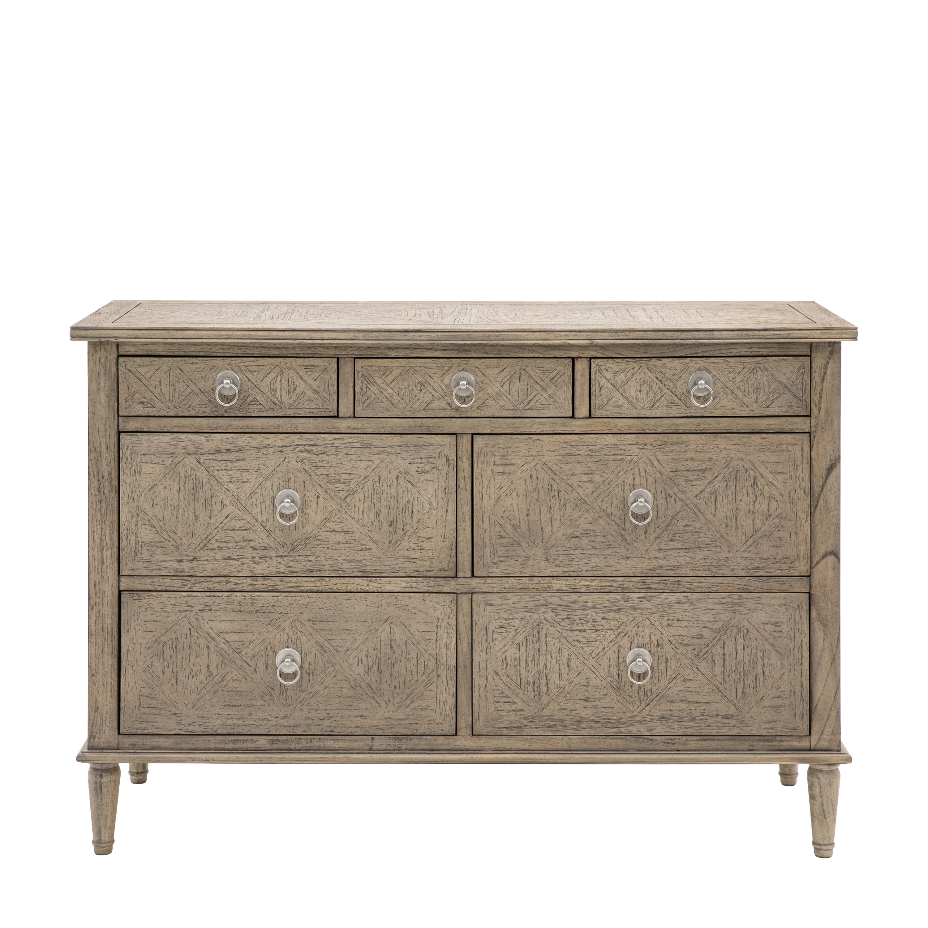 OAKLEIGH Oak Finish Chest of Drawers - Large-sized, 7 Drawers, Double - Galvin and Galloway