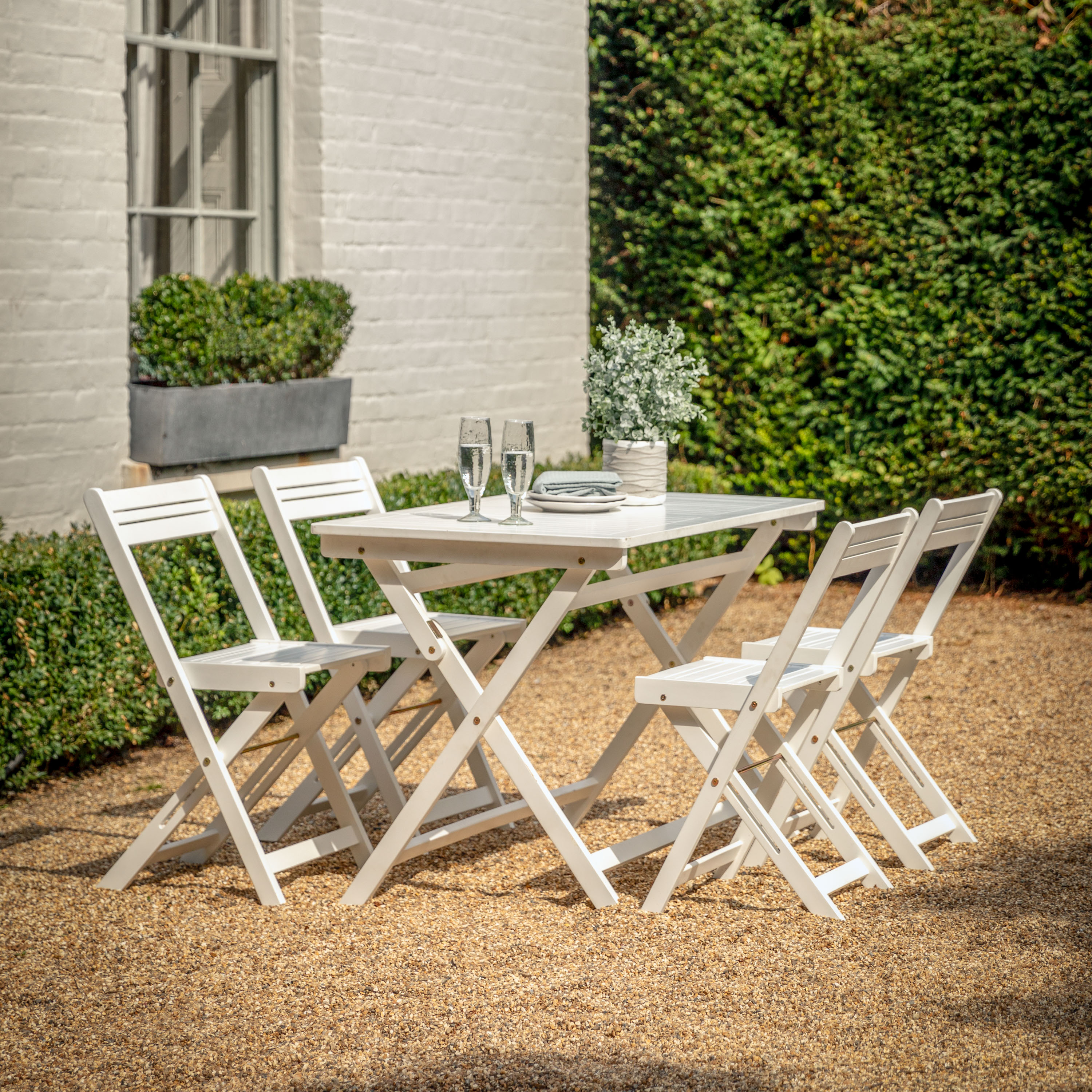 SILVERSTONE Folding Outdoor Dining Set - White - Galvin and Galloway