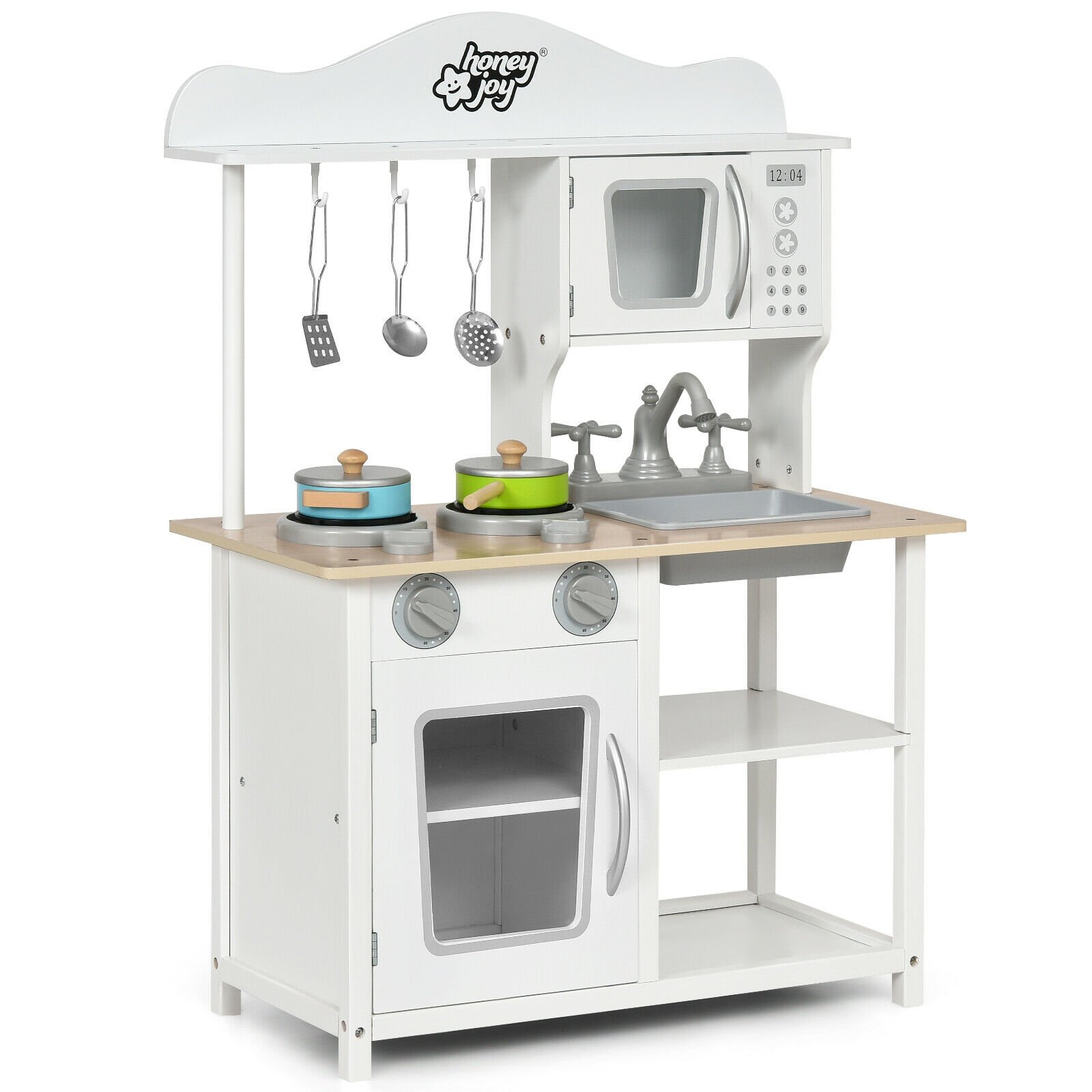 Kids Kitchen Toy - Children's Wooden Play Kitchen with Cooking Pots and Utensils - Savings Store