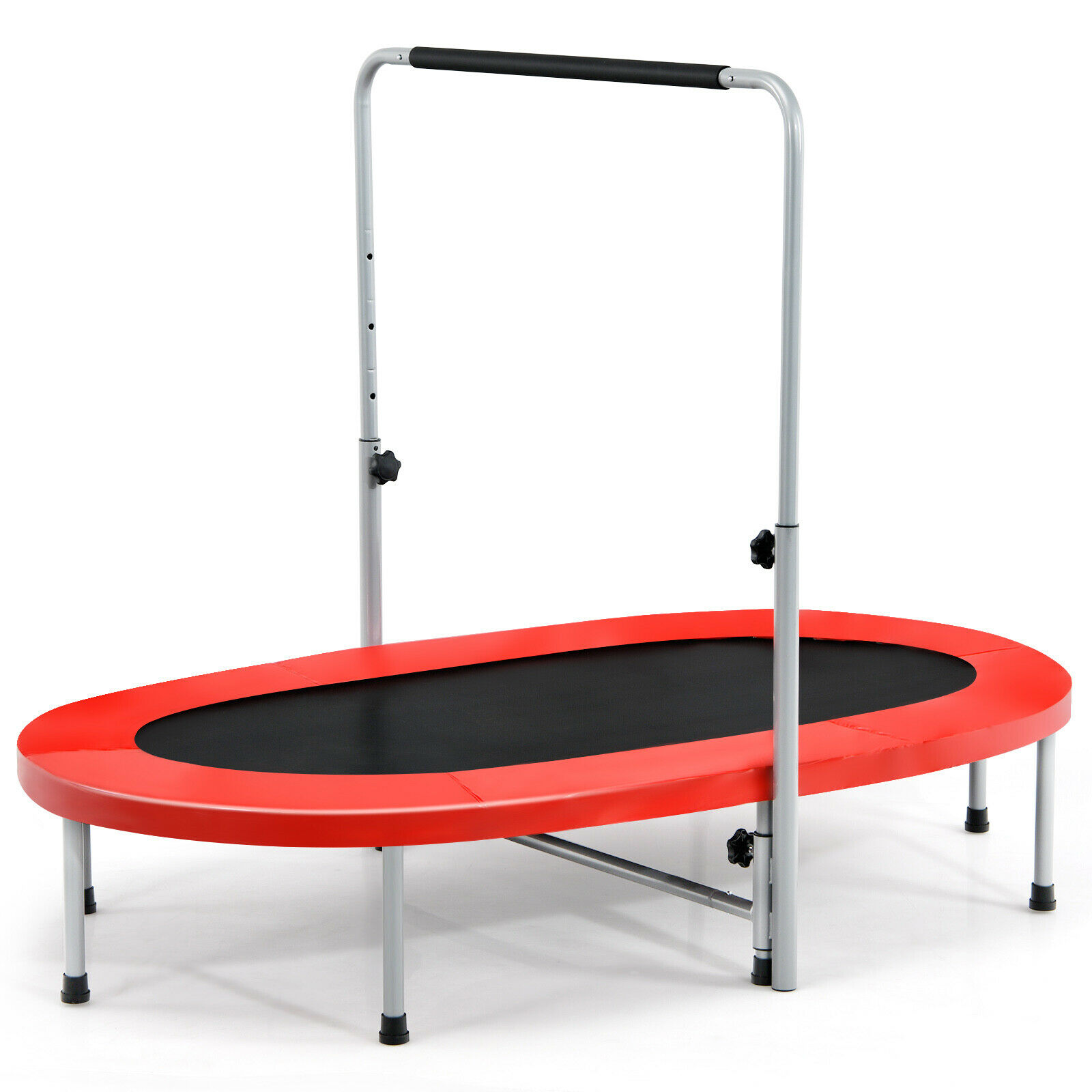 Double Foldable Fitness Trampoline with Adjustable Handrail-Red - Savings Store