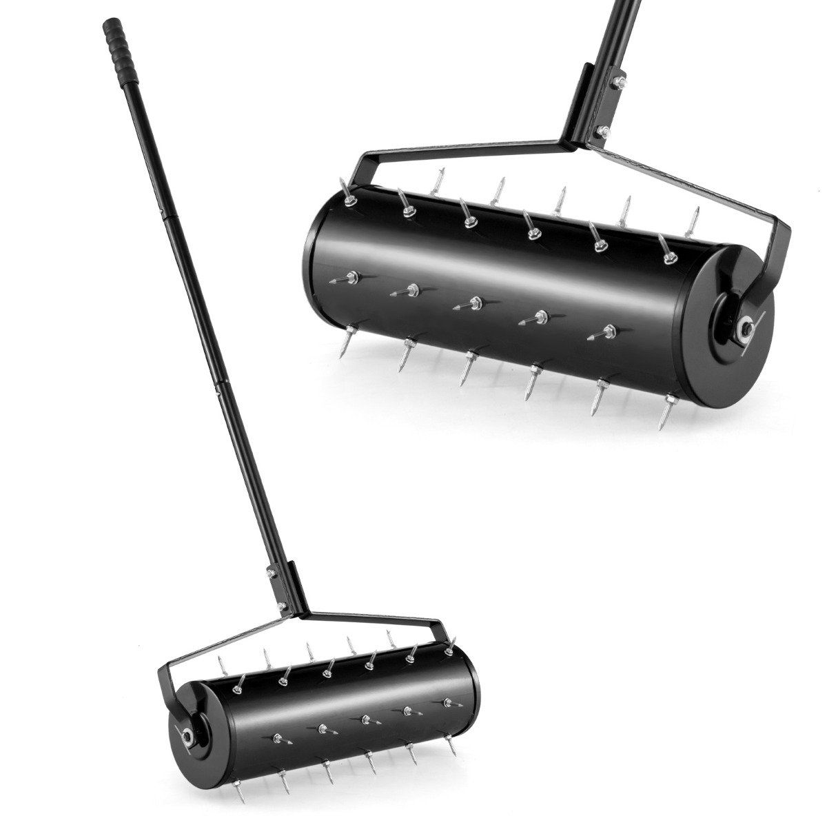 TYVIRE 53cm Manual Lawn Aerator with 130cm Detachable Handle and Tine Spikes for Soil Loosening-Black - Savings Store