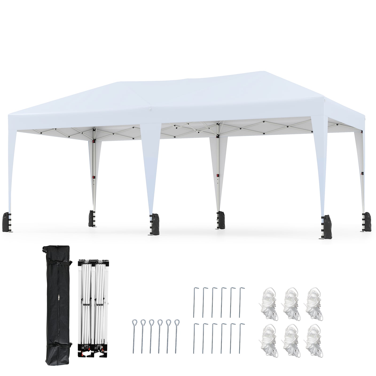 UIORA 590 x 300cm Outdoor Pop up Canopy Tent with Wheeled Bag-White - Savings Store