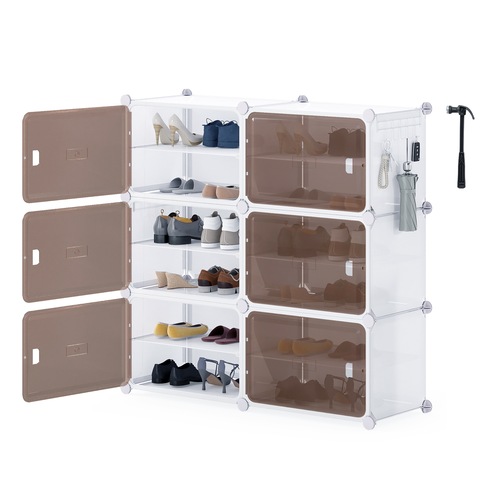 LVARO 6-Tier Shoe Cabinet Storage Organizer with Removable Shelves - White - Savings Store