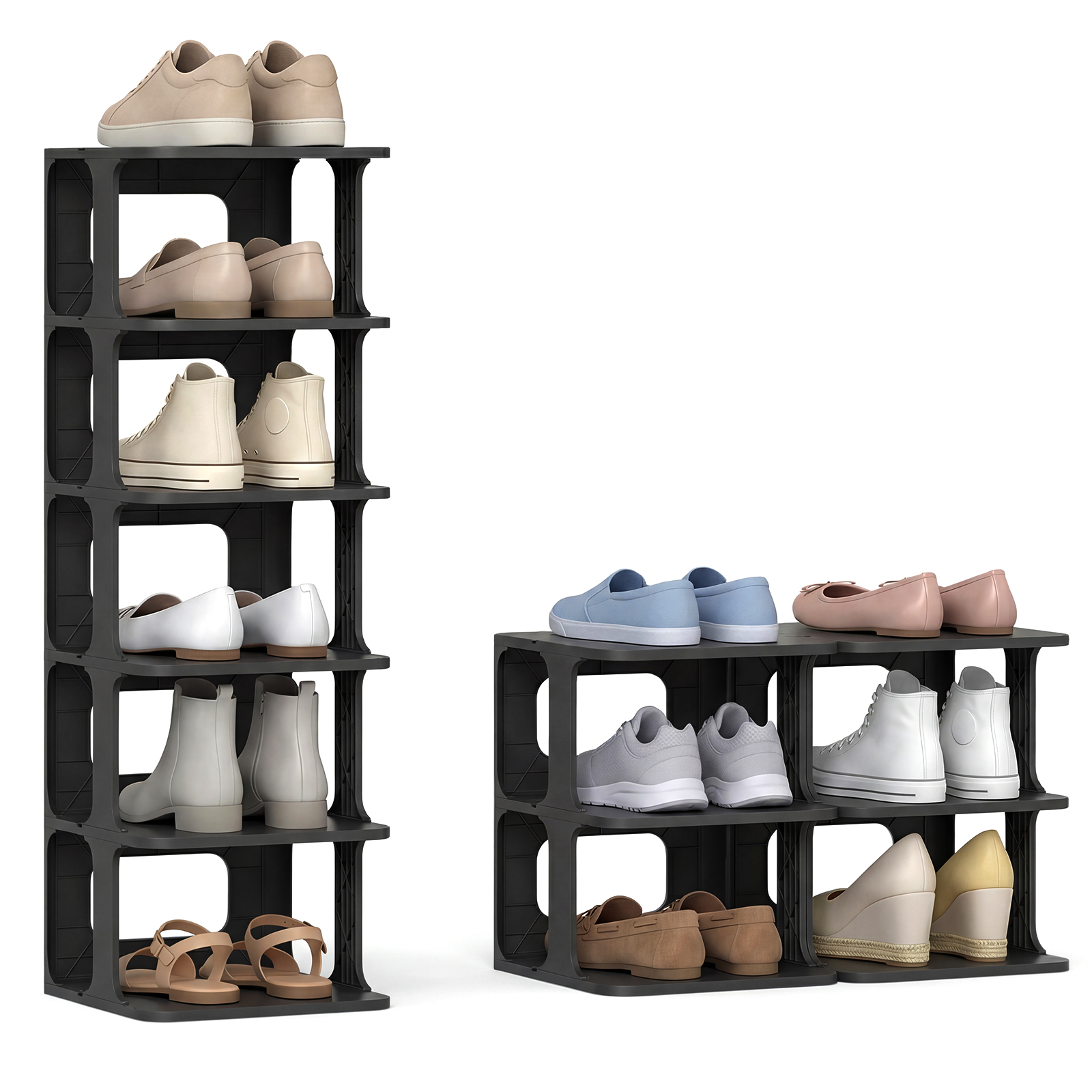 OVARA 6-Tier Stackable Shoe Rack Vertical Shoe Organizer for Small Spaces - Black - Savings Store