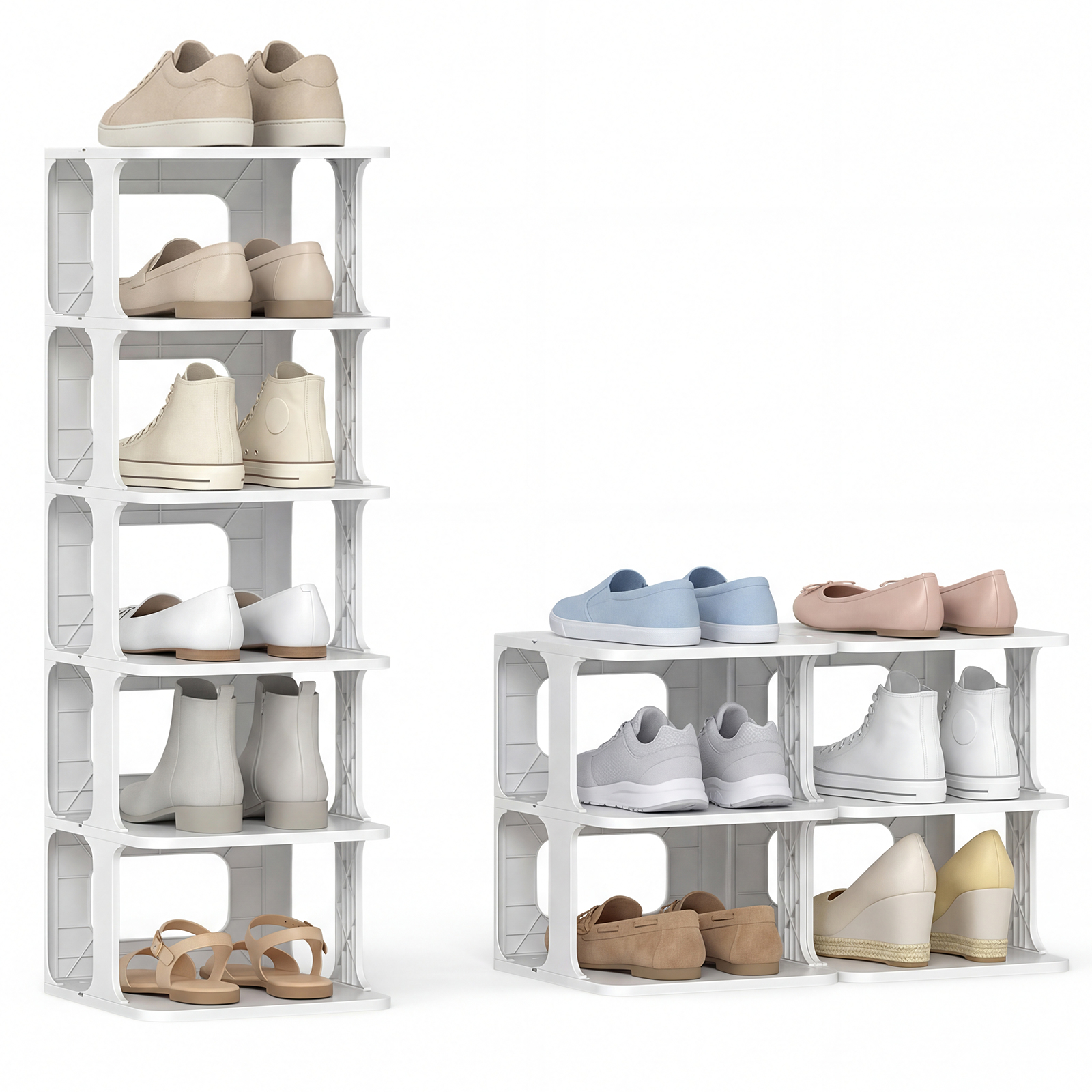 OVARA 6-Tier Stackable Shoe Rack Vertical Shoe Organizer for Small Spaces - White - Savings Store