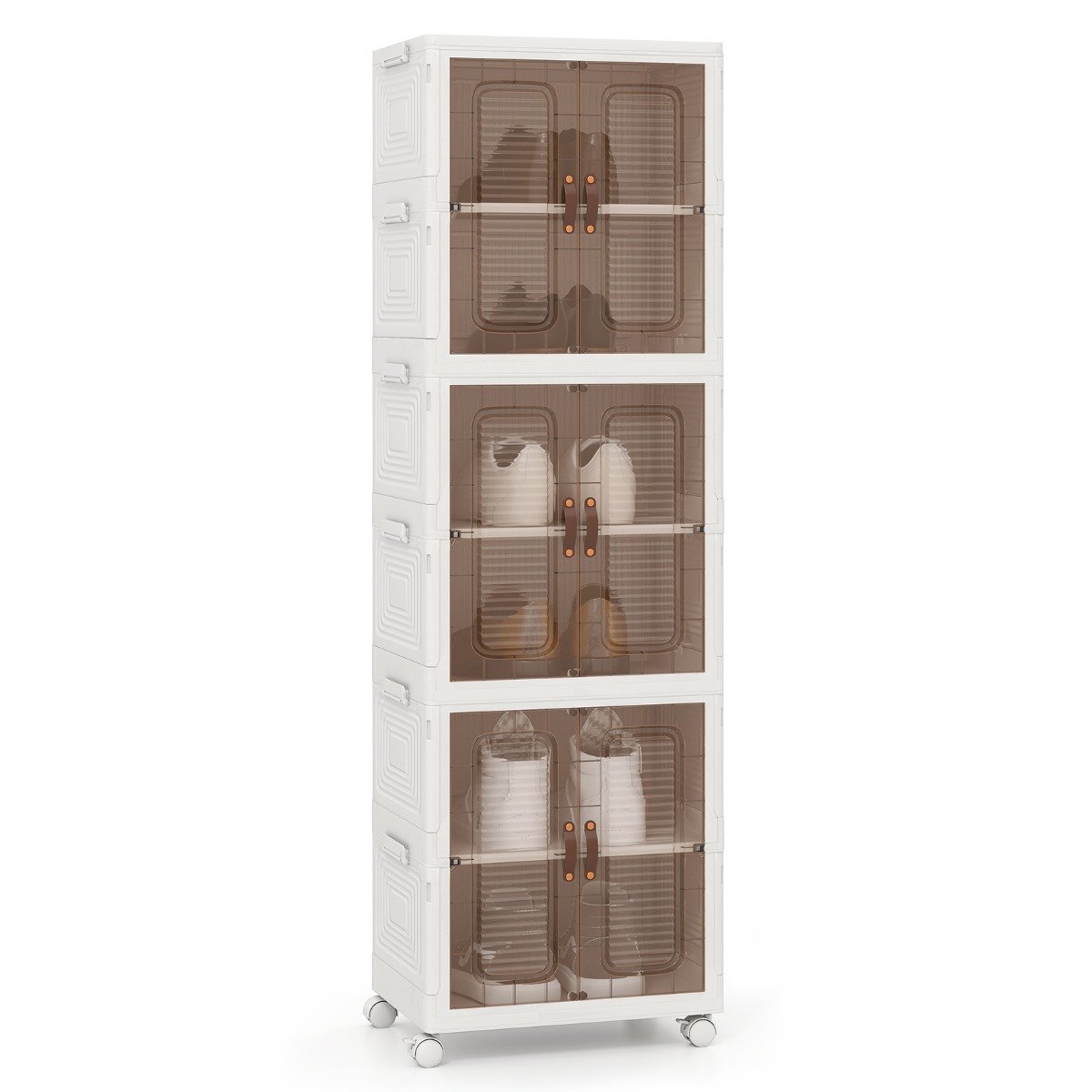 6-Cube Stackable Storage Bins with Lockable Wheels for Kitchen Living Room Bedroom-White - Savings Store