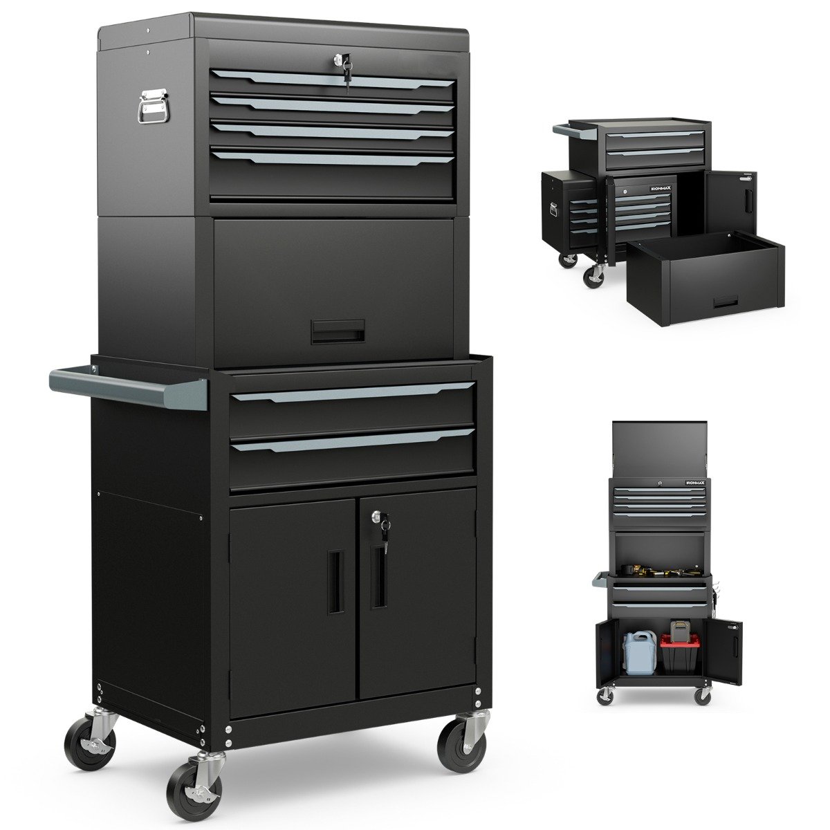 Tool Storage Rack - 6-Drawer Rolling Tool Chest with Universal Wheels and Hooks-Black-M - Savings Store