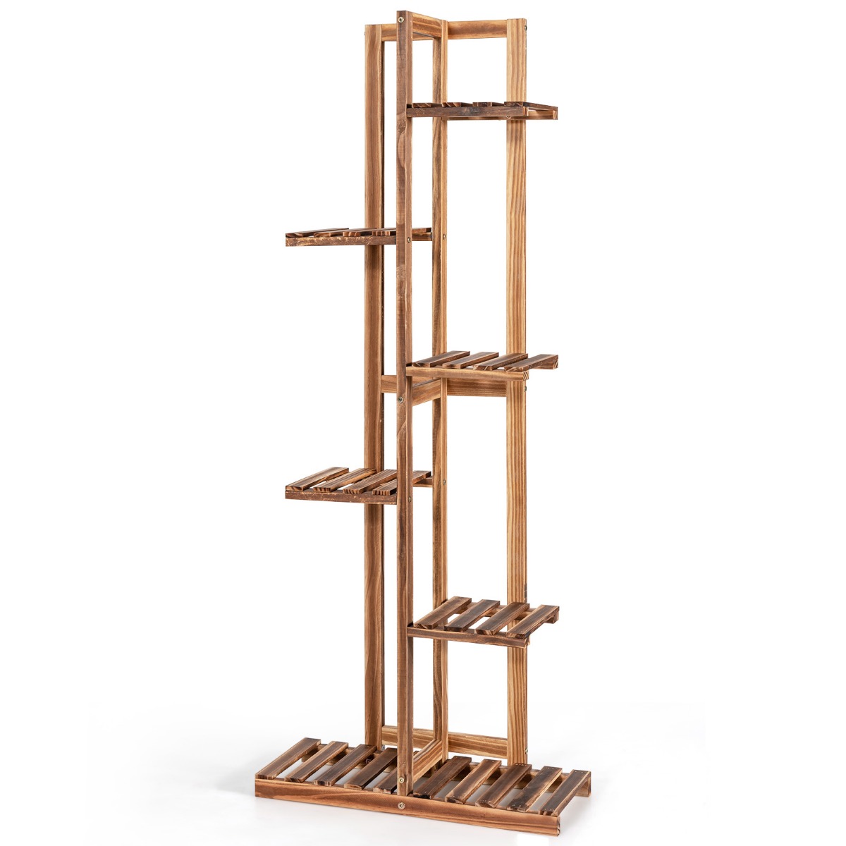 6-tier Wood Plant Stand with Anti-tilting Device and Multifunctional Display Shelf - Savings Store