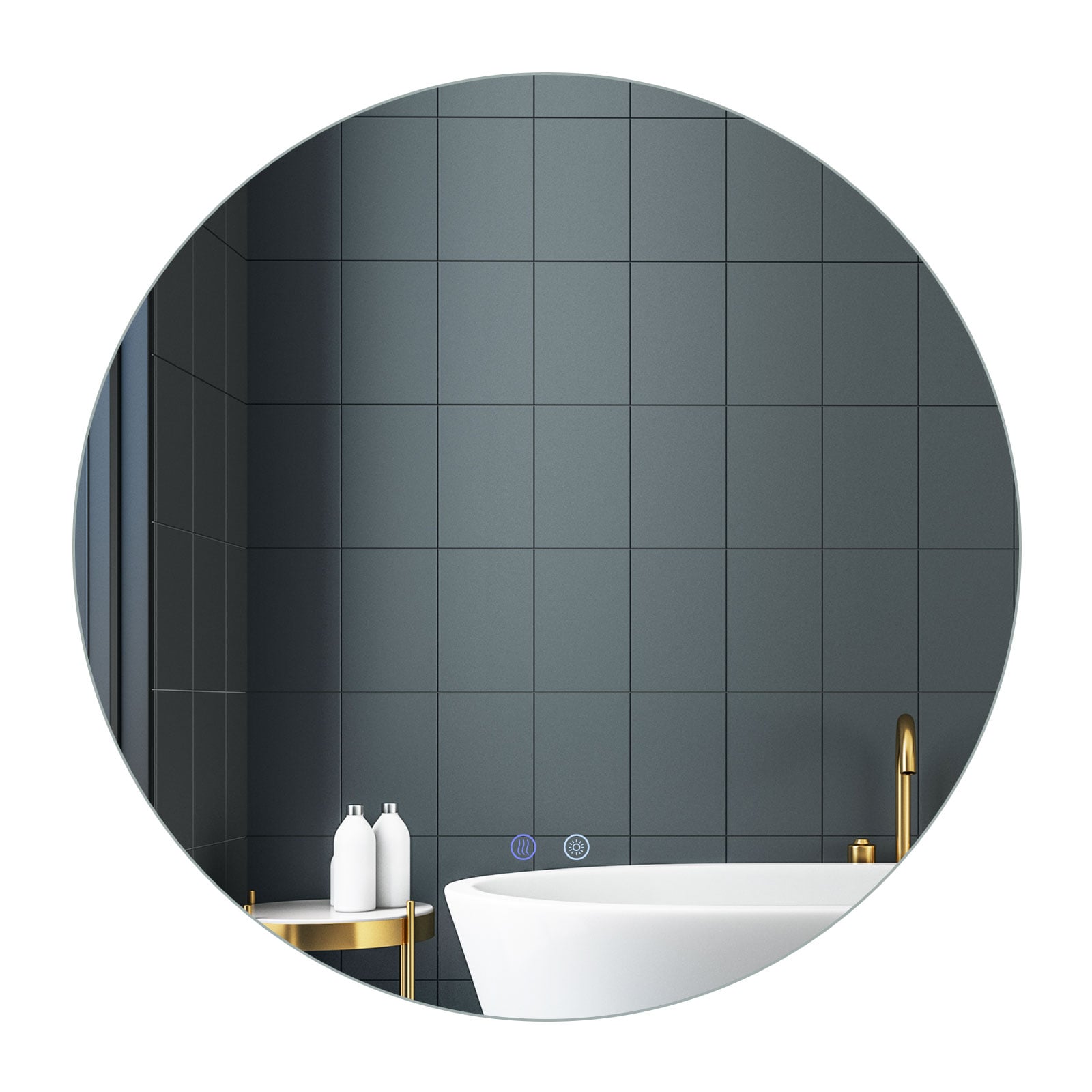 WVORA 70cm Round LED Lighted Mirror Wall Mounted Bathroom Mirror - Savings Store