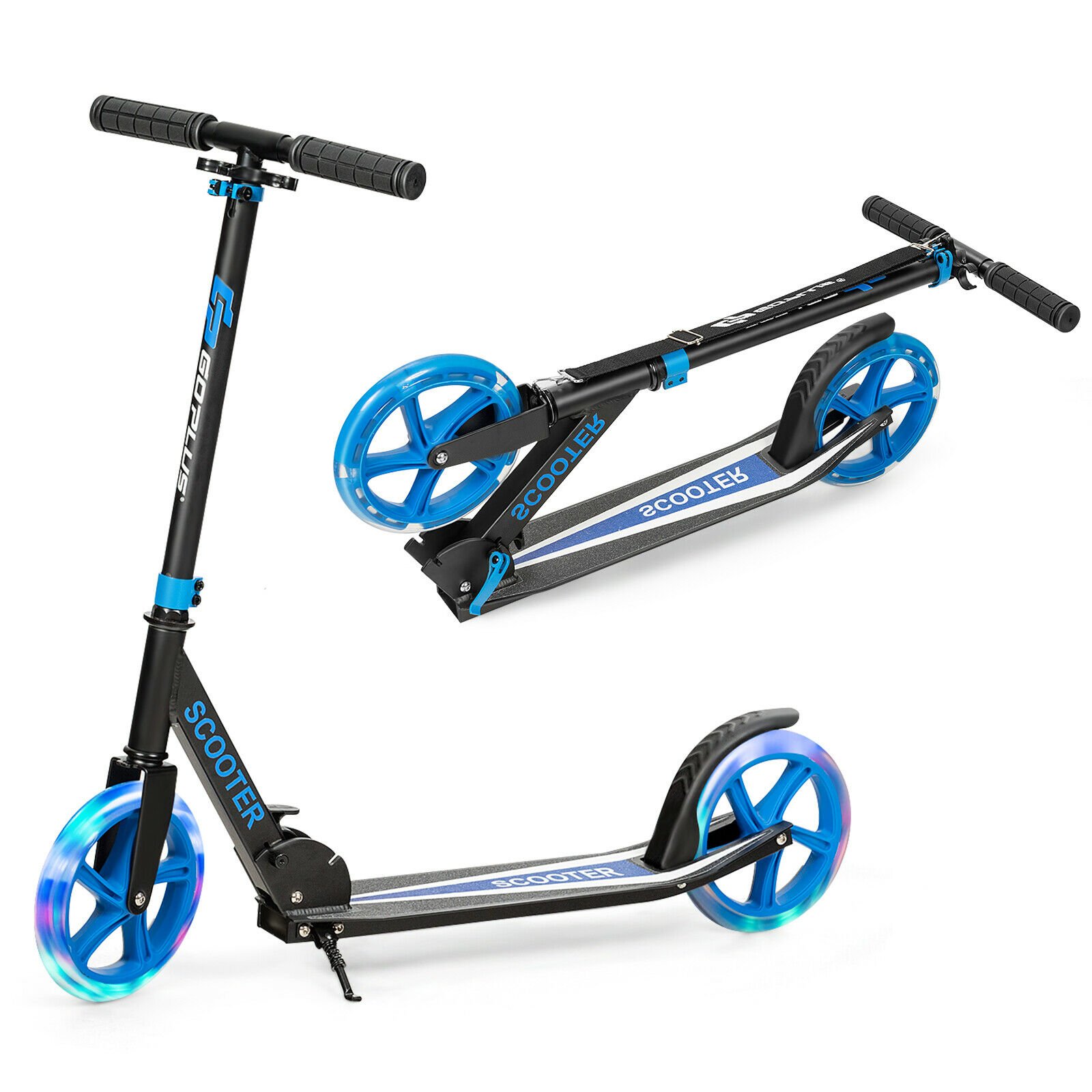 Kids Scooter - Foldable and Adjustable Kick Scooter with 2 Big Wheels and LED Lights-Blue - Savings Store
