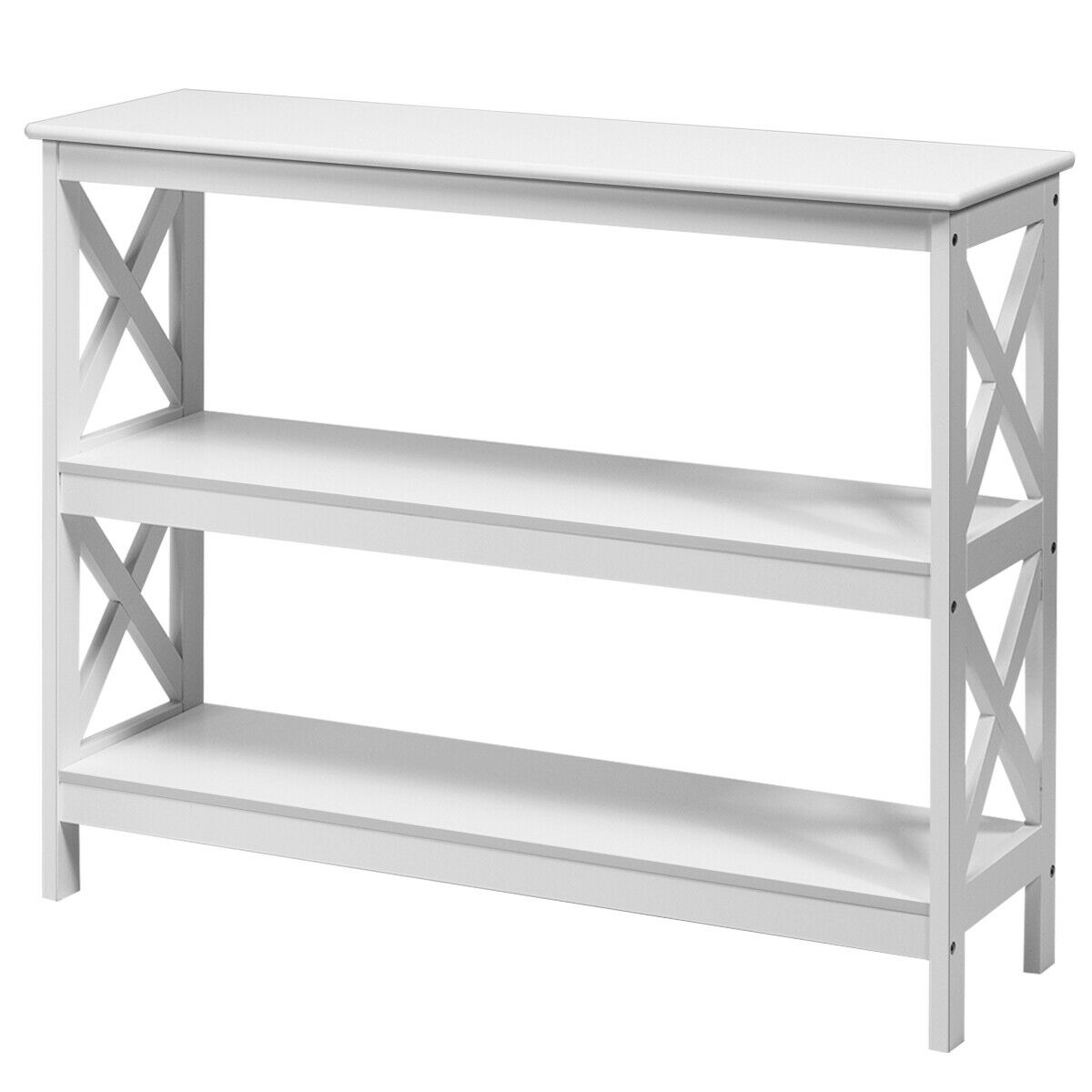 Industrial 3-Tier Console Table with Storage Shelf-White - Savings Store