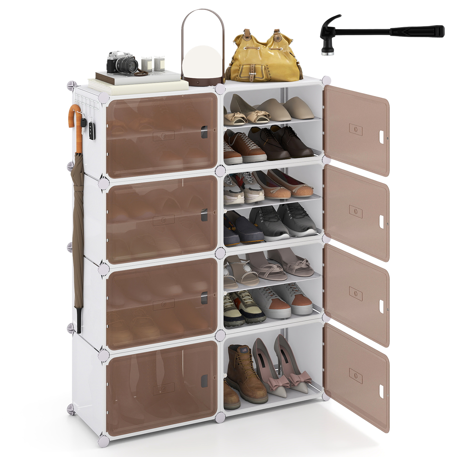LVARO 8-Tier Shoe Cabinet Storage Organizer with Removable Shelves - White - Savings Store