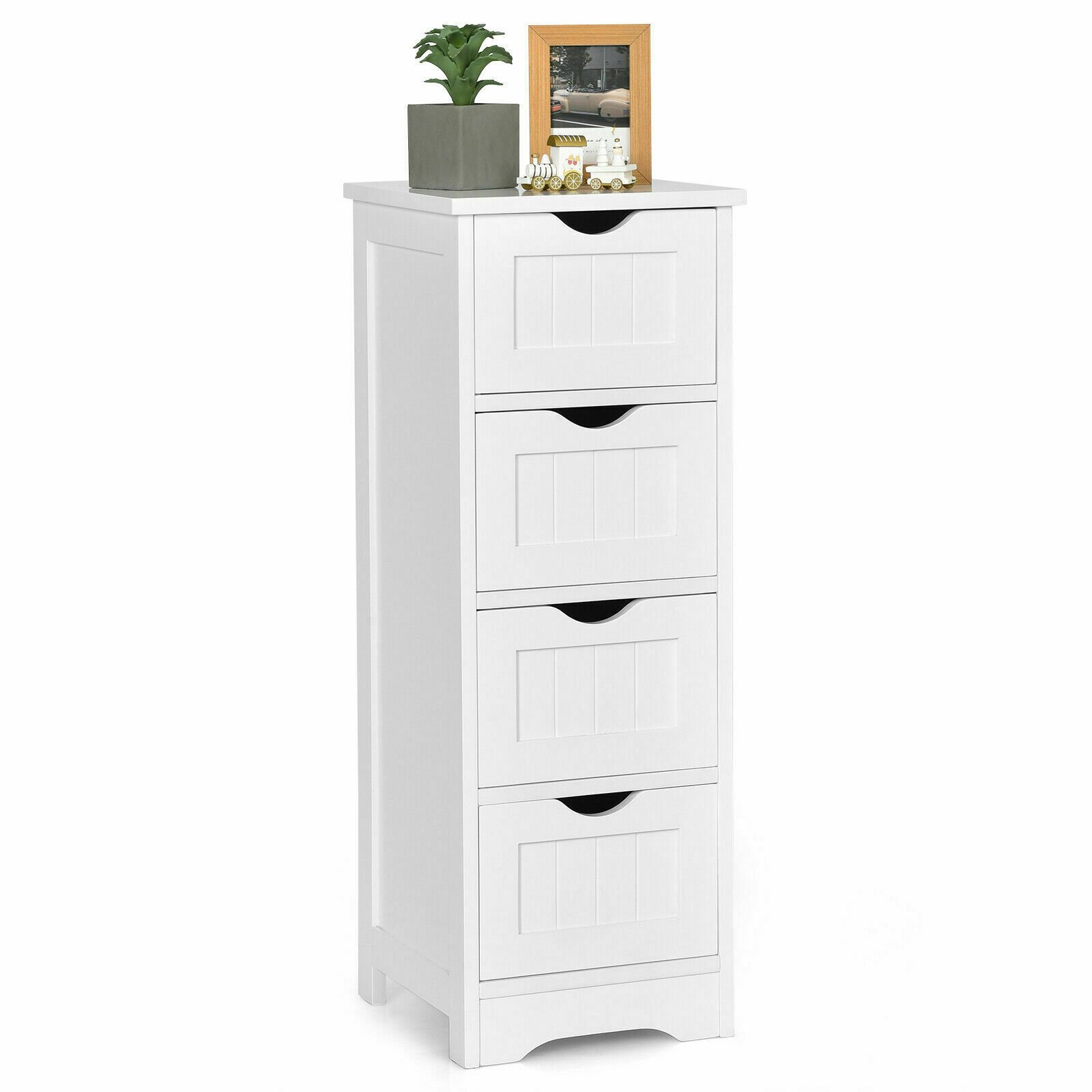 Bathroom Cabinet - 4 Drawers Bathroom Floor Cabinet with Curved Handle-White