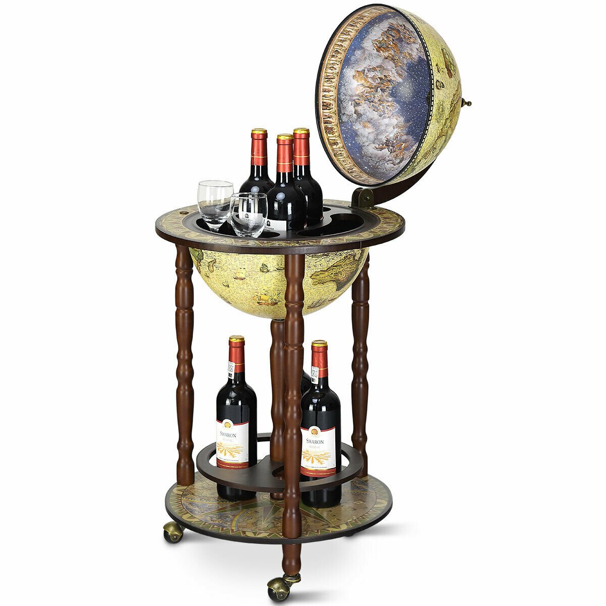 Wine Rack - Wooden Globe Drinks Cabinet with Italian Styling - Savings Store