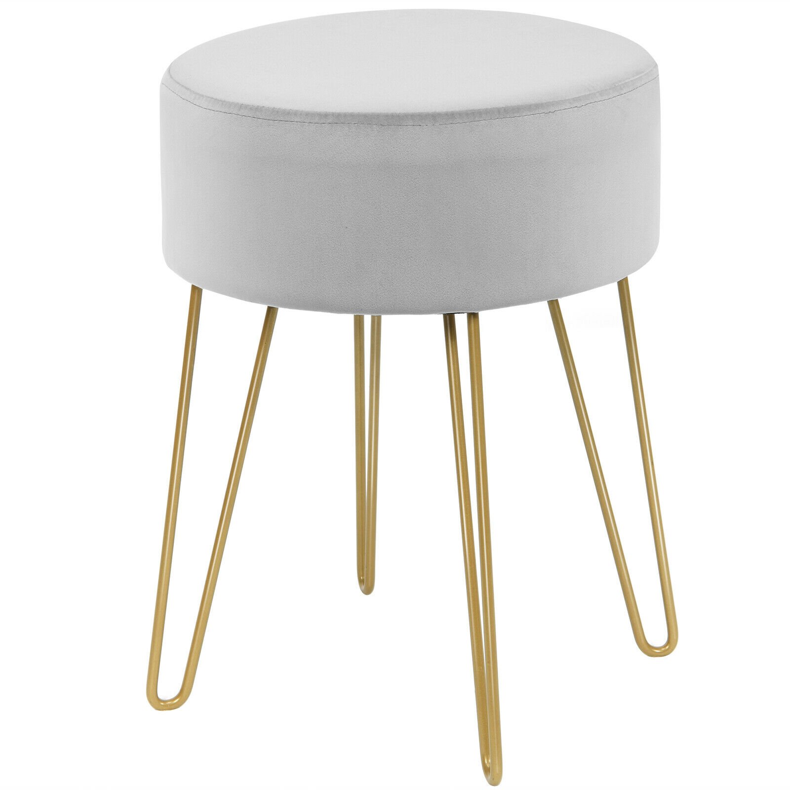 Vanity Stool - Round Velvet Stool with Hairpin Legs-Gray - Savings Store