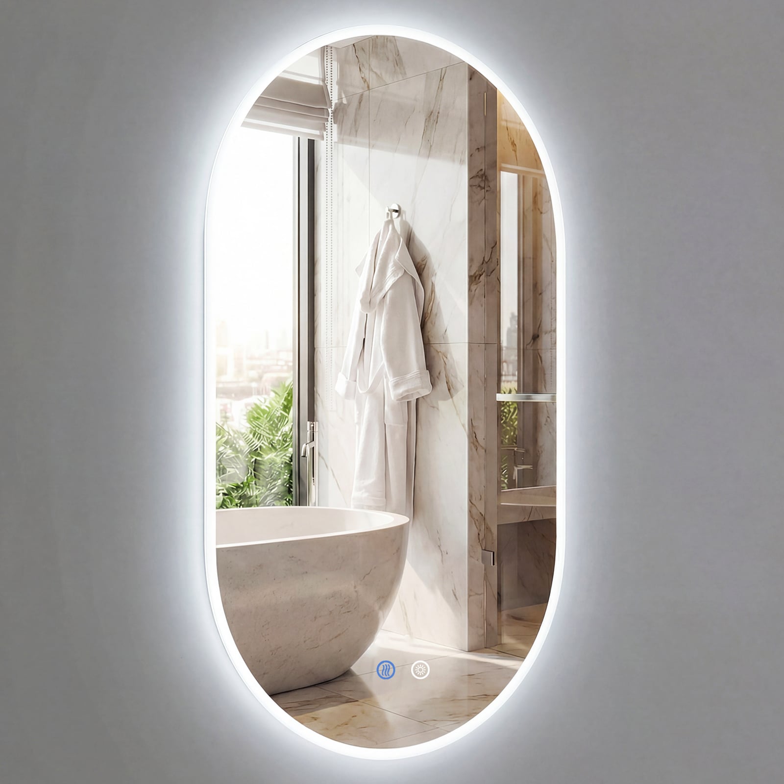 90 x 55cm Lighted Mirror for Bathroom Wall Backlit Shatterproof Mirror - Savings Store