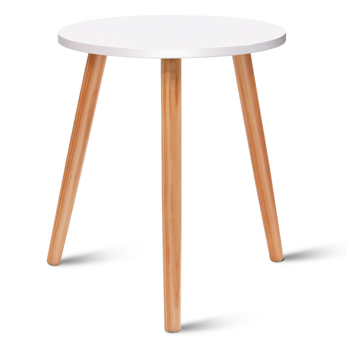 Round Occasional/Side Table with Natural Wood Legs for Home and Office-White - Savings Store