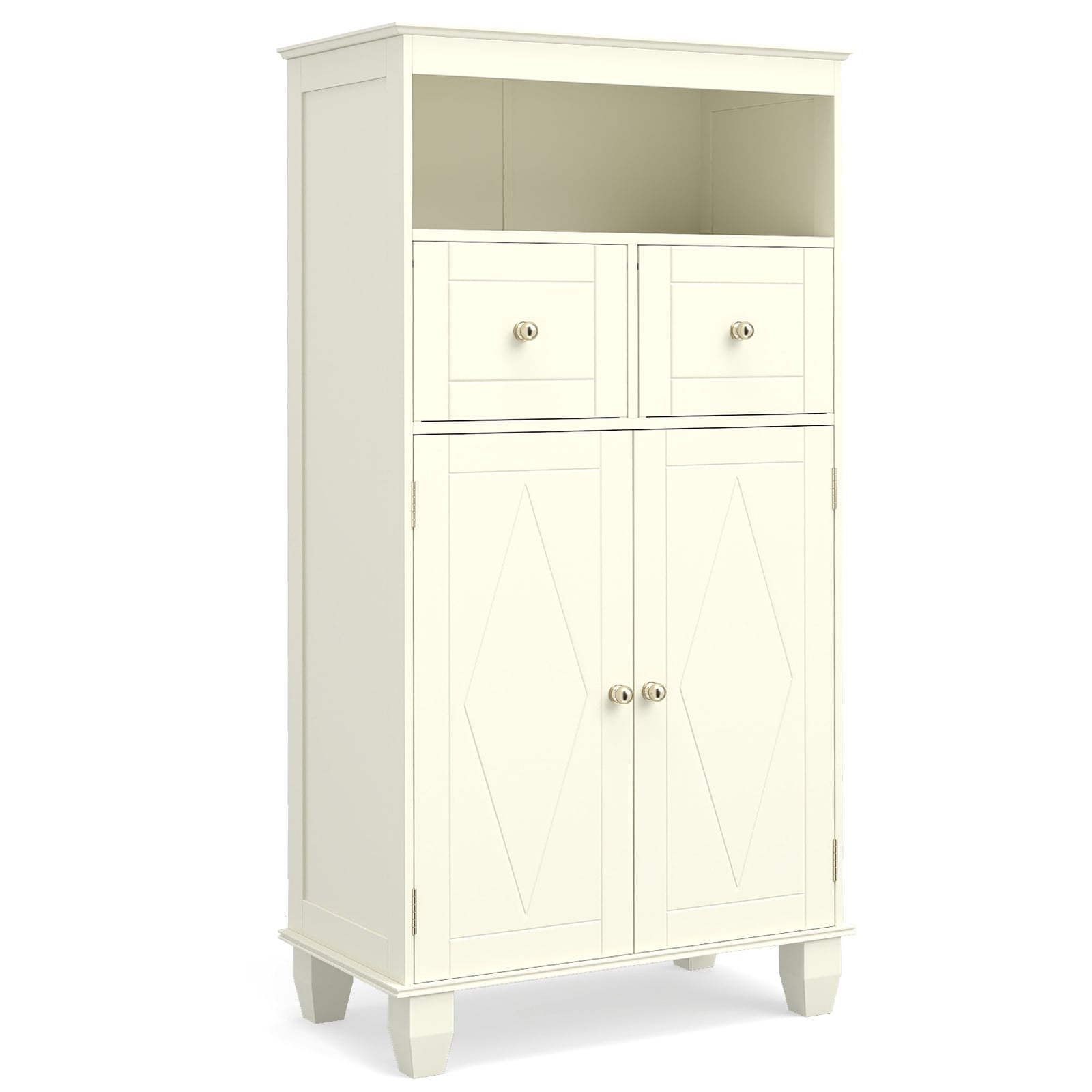 KVARO Bathroom Floor Storage Cabinet with Doors and Shelves-Beige - Savings Store