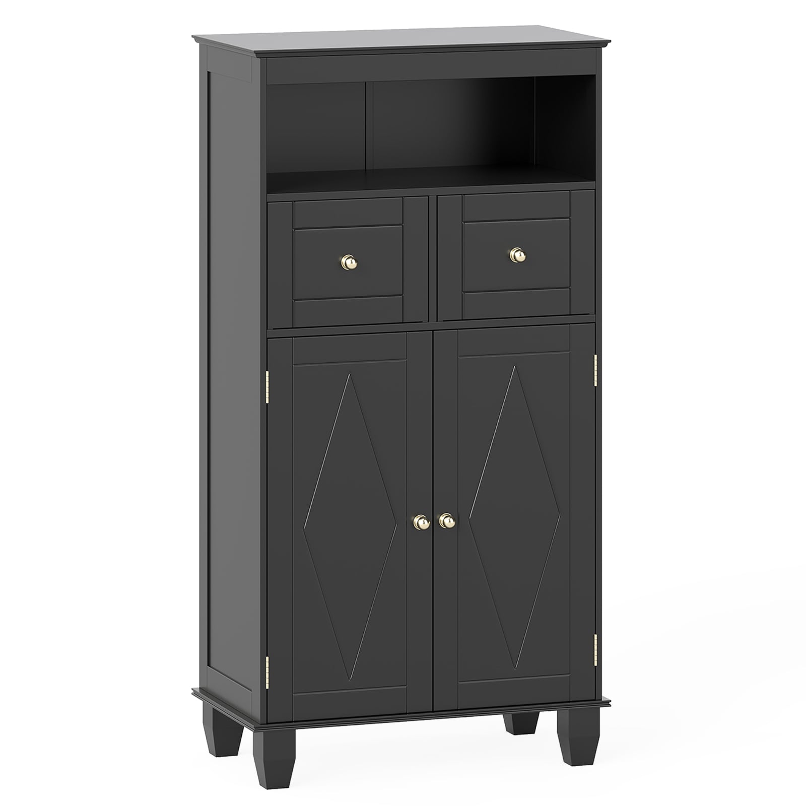 KVARO Bathroom Floor Storage Cabinet with Doors and Shelves-Black - Savings Store